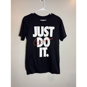 NIKE T‎ Shirt Crew Neck Cotten Black Graphic Short Sleeve Men's Small
